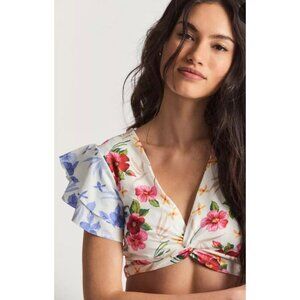 LOVESHACKFANCY - KIELLA RUFFLE BRA TOP - POOLSIDE BREEZE MIX NWT Small